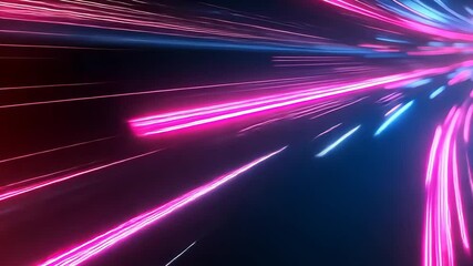 Poster - Futuristic neon light streaks, vibrant pink and blue lines radiating outward in a tunnel effect, creating a sense of speed and energy