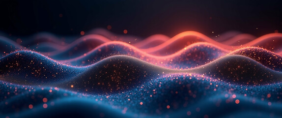 Poster - Abstract glowing waves of particle data stream visualization background