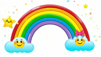 Poster - Colorful Rainbow Over White Background - Happy Cartoon Animation Design