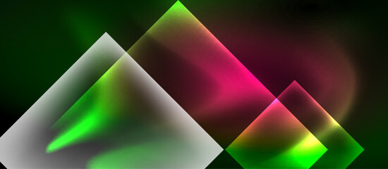 Poster - Glass squares with neon shiny light abstract background