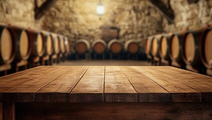 Poster - Wooden table in old wine cellar