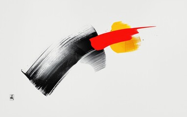 Poster - Abstract Painting With Black Red And Yellow Brushstrokes