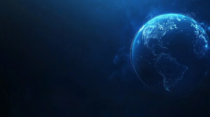 abstract blue planet earth made of low-poly polygons with glowing dots and lines