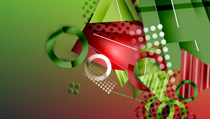 Poster - Abstract background - overlapping circles, rectangles, and triangles with vibrant gradients. Semi-transparent shapes create depth and balance