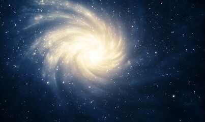 Poster - Swirling galaxy with bright core and starlit background in deep space.