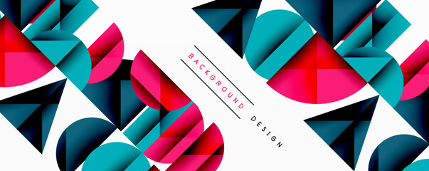 Aufkleber - Abstract geometric background with layered gradient shapes forming dynamic patterns. Overlapping semi circles and triangles create depth and contrast