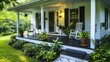 © AtomMaya - Charming Country House with Rocking Chairs and Lush Greenery