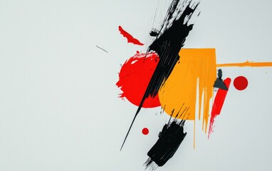 Poster - Red Yellow And Black Paint Splatter On White Background