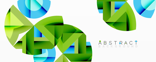 Poster - Abstract geometric composition with interlocking circular and angular shapes, featuring smooth gradients and sharp contrasts on a white background