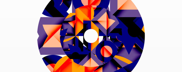 Poster - Abstract geometric composition with interlocking circular and angular shapes, featuring smooth gradients and sharp contrasts on a white background