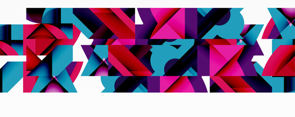 Fototapete - Abstract geometric composition with interlocking circular and angular shapes, featuring smooth gradients and sharp contrasts on a white background