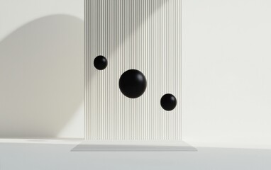 Poster - Three Black Spheres Levitating Against Silver Backdrop
