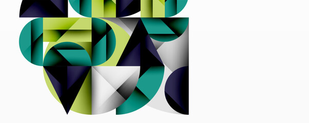Poster - Abstract geometric artwork with overlapping circles and gradients, circle square triangle shapes background featuring sharp angular cuts, smooth shading, and structured layered composition