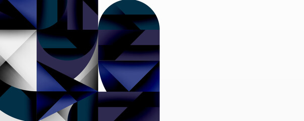 Poster - Modern abstract composition with layered circles and angular segments featuring gradients, transparency effects, and a structured geometric layout
