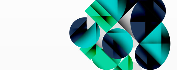 Aufkleber - Modern abstract composition with layered circles and angular segments featuring gradients, transparency effects, and a structured geometric layout