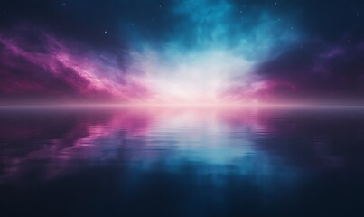Fototapete - Vibrant cosmic landscape reflecting in calm water, showcasing stunning colors and serenity.