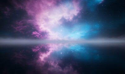 Poster - Vibrant cosmic clouds reflecting in a serene space backdrop.