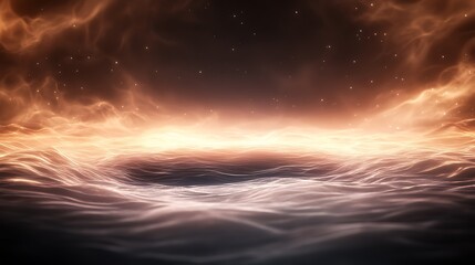 Aufkleber - Surreal cosmic scene depicting a glowing vortex over a tranquil water surface, surrounded by ethereal clouds.