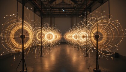 Poster - Dynamic Light Installation Creating Circular Patterns in Dark Space