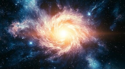 Wall Mural - A vibrant spiral galaxy with bright center and swirling arms of gas and dust.