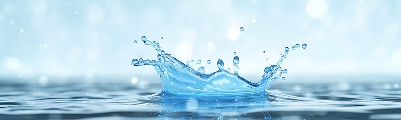 Poster - A splash of water creating ripples against a serene blue background.