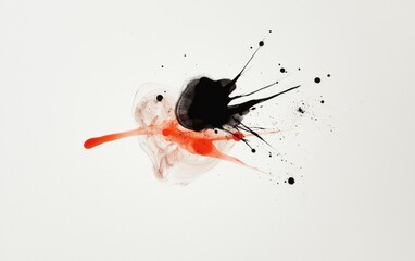 Poster - Black And Orange Ink Blots On White Background