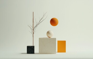 Poster - Abstract Still Life with Geometric Shapes and Textures 3D Render