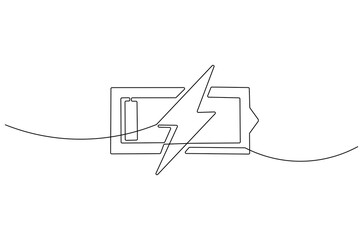 Wall Mural - continuous one line drawing of battery charging. single line drawing illustration of battery chargin