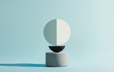 Poster - Balanced Split Circle Sculpture on Pedestal in Blue Studio