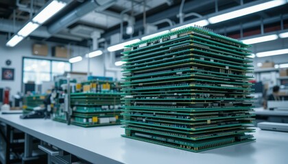 Poster - Layers of Computer Circuit Boards in a Modern Technology Lab