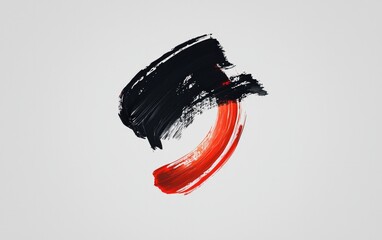 Poster - Red and Black Brushstrokes on White Canvas Abstract Art