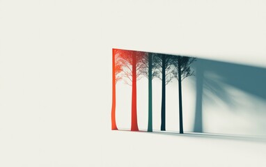 Poster - Pixelated Trees With Long Shadows On White Surface