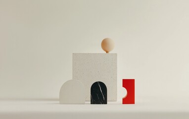 Poster - Abstract Geometric Shapes in Red White and Black