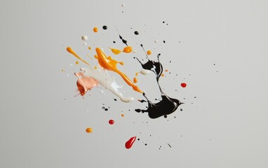Poster - Orange Black White And Peach Paint Splash On Gray