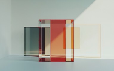 Poster - Abstract Red And Brown Glass Cubes On White Floor