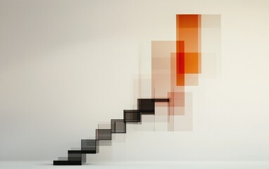 Poster - Abstract Floating Staircase With Orange Panels