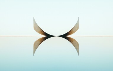 Poster - Brown Textured Shapes Reflected On Soft Blue Background