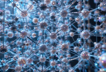 Poster - Abstract Close-Up of Blue and White Molecular Structure with Light