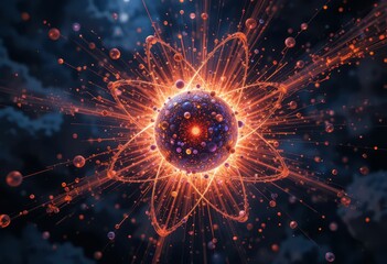 Poster - Vibrant Atomic Structure Visualization with Energy and Particles