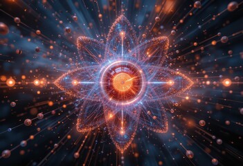 Fototapete - Abstract fractal design with glowing particles in symmetrical pattern