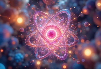 Poster - Vibrant Abstract Representation of Atomic Structure and Energy Flow