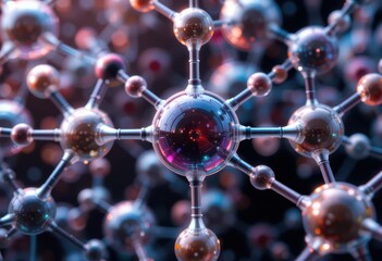 Poster - Abstract Molecular Structure in Vibrant Colors and Shiny Orbs