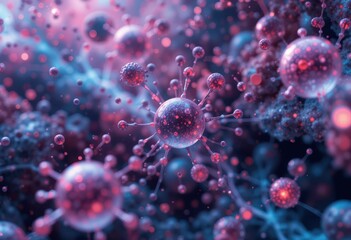 Poster - Microscopic View of Colorful Virus Particles Forming a Network
