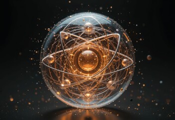 Poster - Abstract Atomic Structure with Glowing Elements and Particles