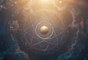 Poster - Abstract Representation of Atom with Energy Circles and Glowing Effects