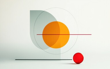 Poster - Abstract Geometric Composition With Orange Circle Gray Elements And Red Sphere