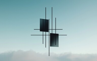 Poster - Abstract Black Geometric Shapes Against Teal And White Sky