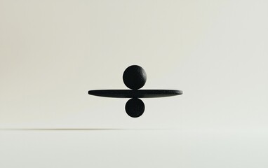 Poster - Two Textured Black Spheres Levitating Over Off-White Background