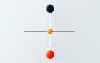 Poster - Abstract Arrangement of Black Orange and Red Spheres with White Gradient Disks on White Background