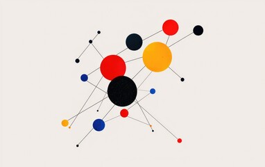 Poster - Colorful Interconnected Circles And Lines On Light Gray Background